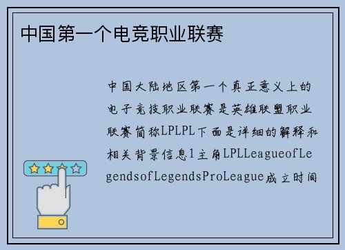 中国第一个电竞职业联赛